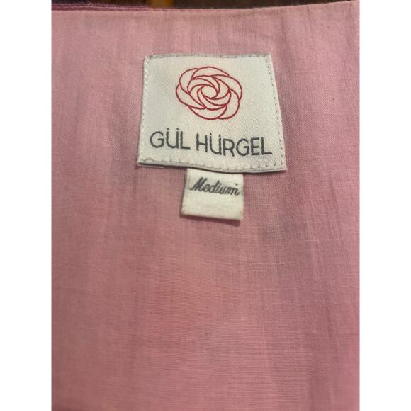 GUL HURGEL Printed Linen Midi Wrap Dress Belted Floral Ruffle Size Medium M - Picture 3 of 10